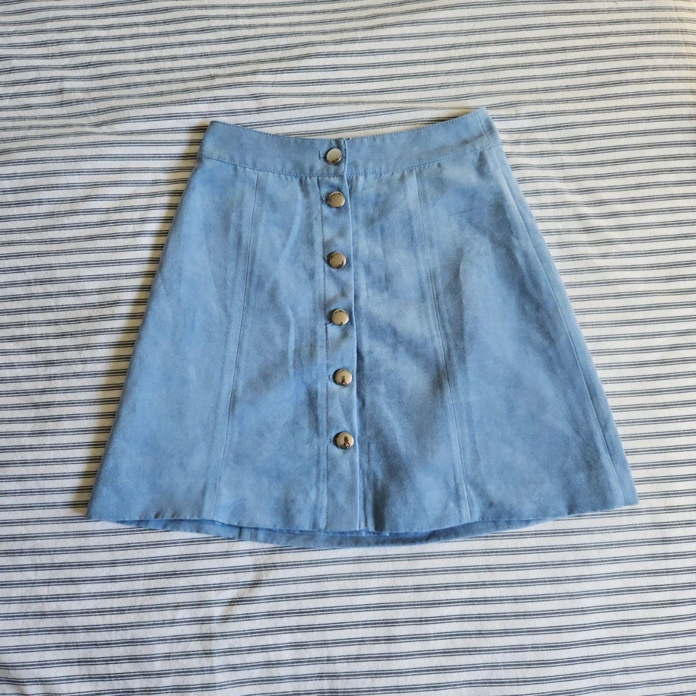 H&M Light Blue A-Line Skirt with Buttons